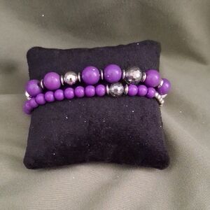 Purple and Silver Beaded Bracelet